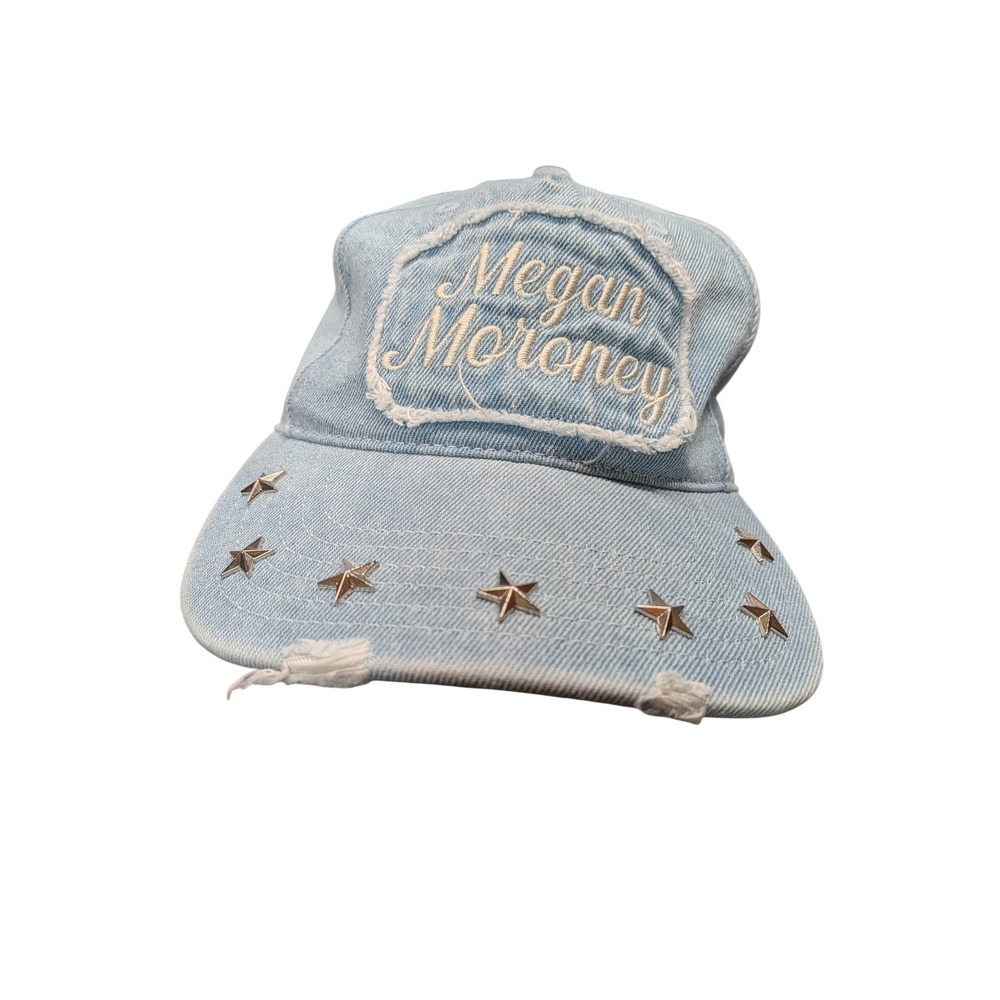 Megan Moroney Light Wash Denim Distressed Star Studded Snapback Hat Concert